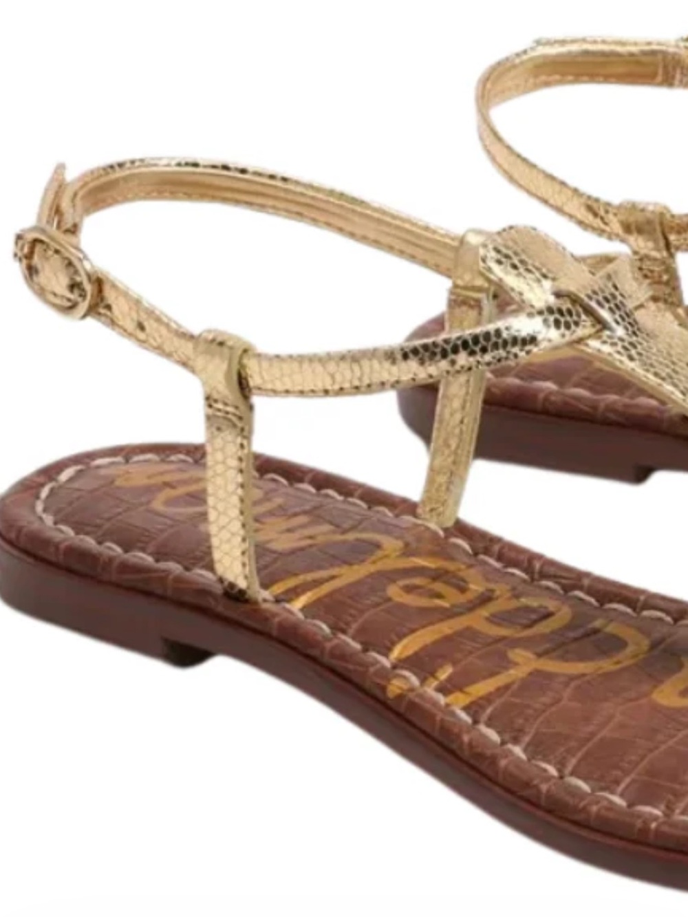Sam Edelman Metallic Gold T-Strap Gigi Sandals. 9 - Picture 3 of 4